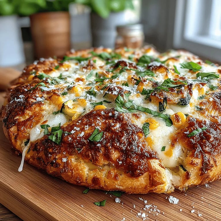 Sweet Corn & Zucchini Delight Pizza: A Culinary Journey close up showing texture and detail