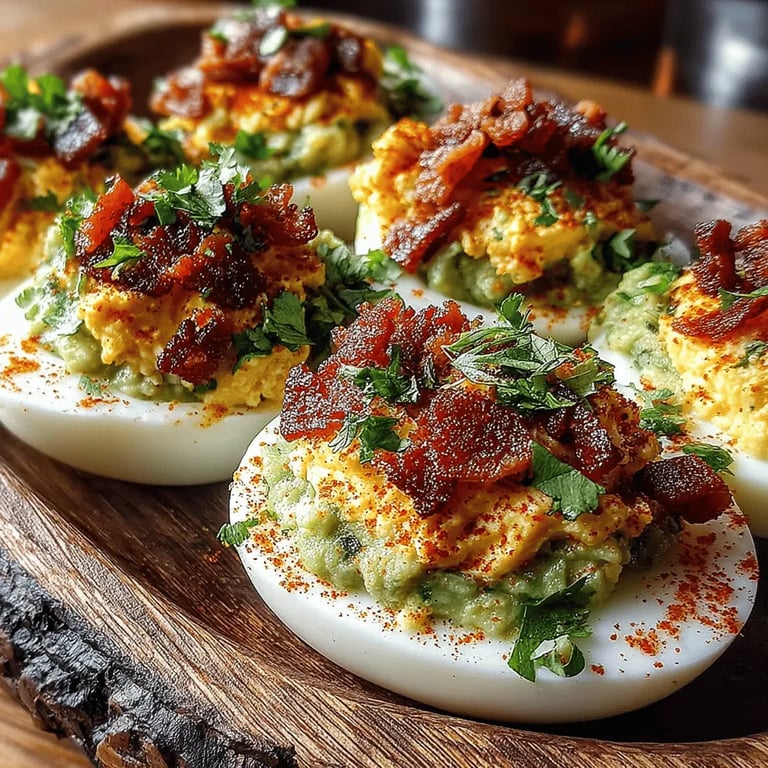 Avocado Bacon Deviled Eggs Delight: The Ultimate Recipe Guide close up showing texture and detail