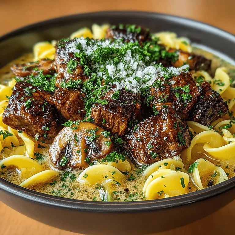 Comforting Slow-Cooked Beef Stroganoff over Egg Noodles