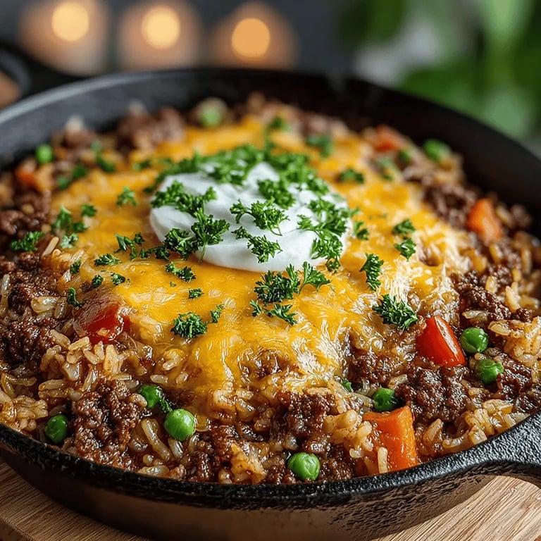 Cheesy One-Pan Beef & Rice Delight