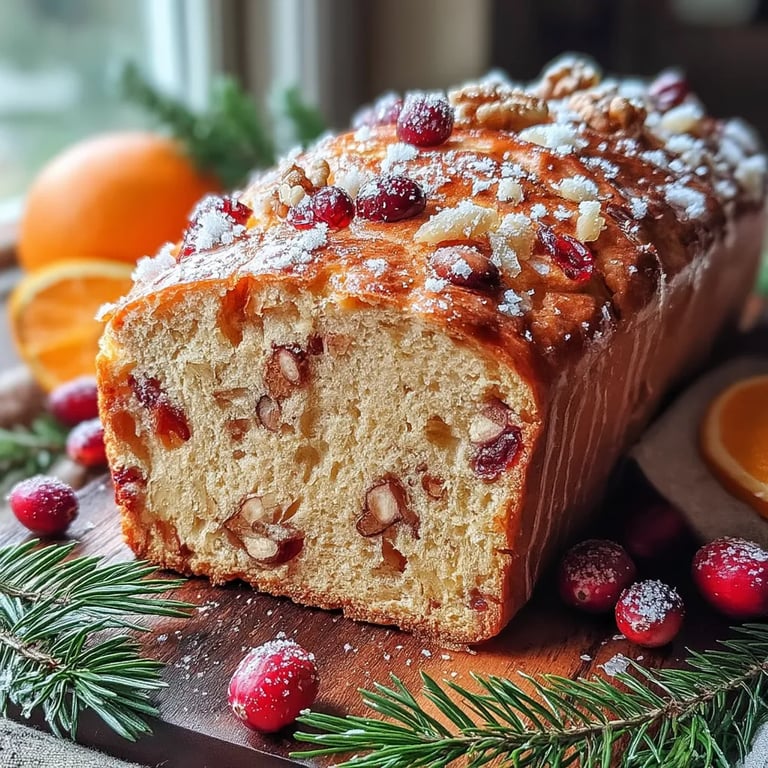 Festive Spiced Cranberry Loaf close up showing texture and detail