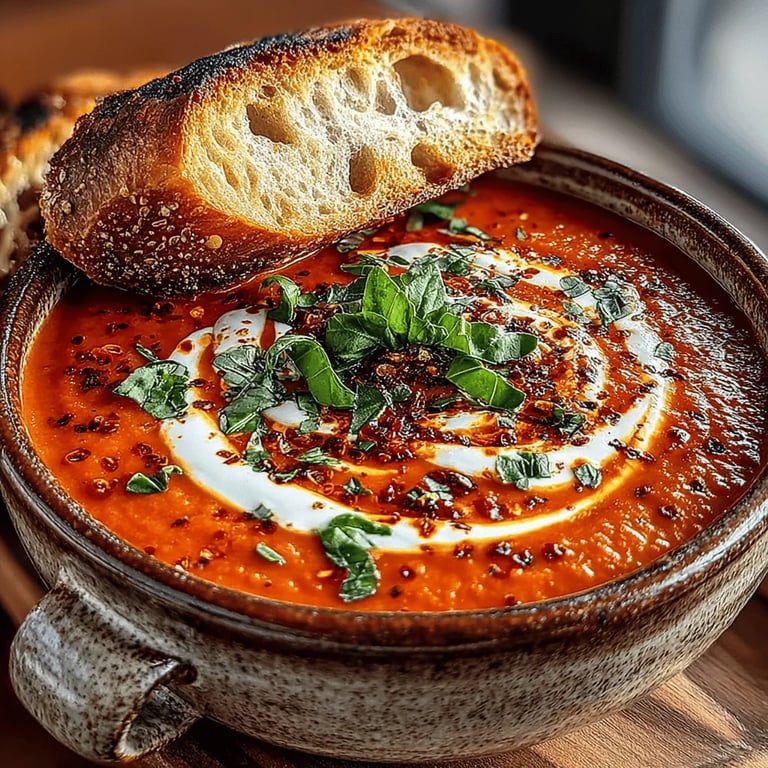 Tomato Bliss: 30‑Minute Creamy Tomato Basil Soup close up showing texture and detail