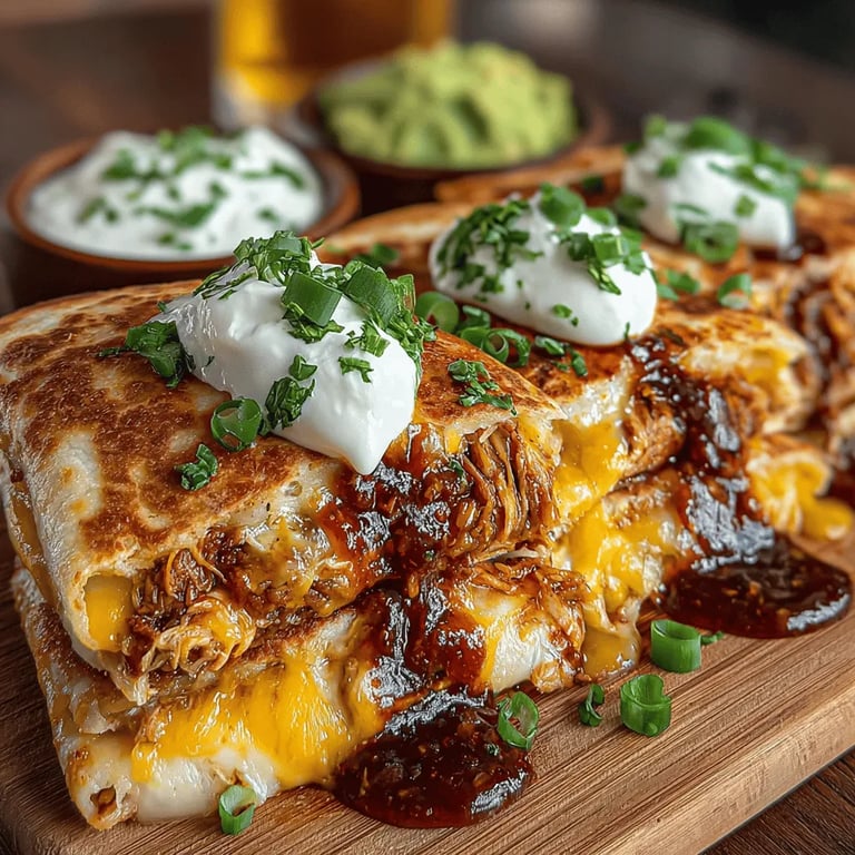 BBQ Chicken Quesadillas Delight close up showing texture and detail