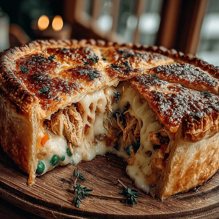 Cozy Homestyle Chicken Pot Pie Recipe close up showing texture and detail