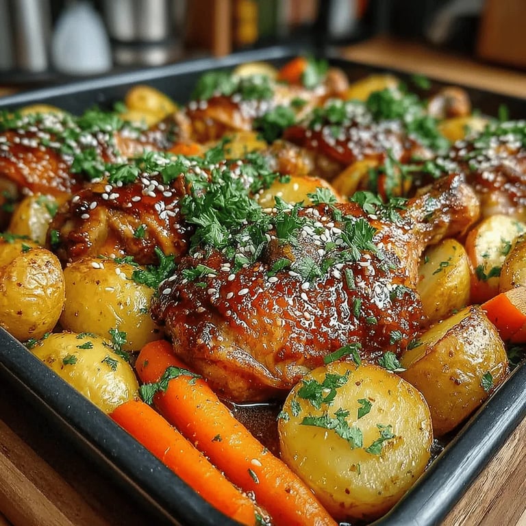 Sticky Honey Garlic Drumstick Traybake: The Perfect Recipe for Any Occasion close up showing texture and detail