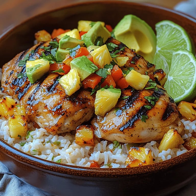 Tropical Chicken Rice Bowl Recipe: A Flavorful Escape to the Tropics close up showing texture and detail