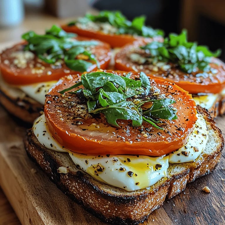 Sun‑Kissed Tomato Basil Bliss Sandwiches close up showing texture and detail