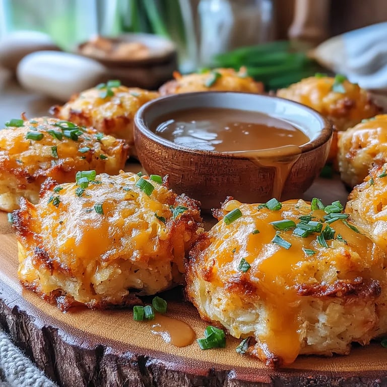 Crispy Casserole Stuffing Bites with Savory Gravy close up showing texture and detail