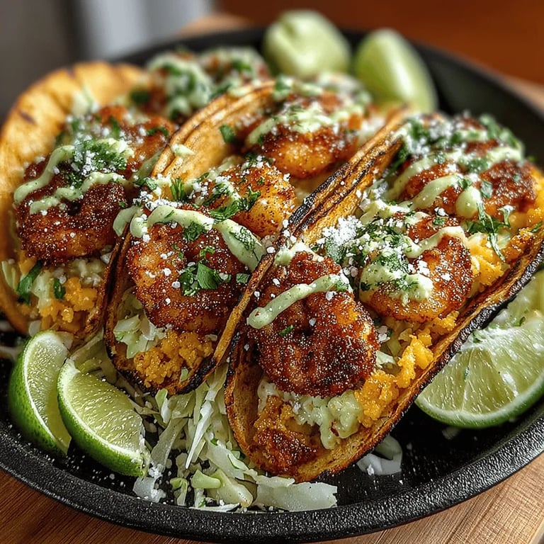 Sizzling Shrimp Tacos with Avocado Lime Bliss