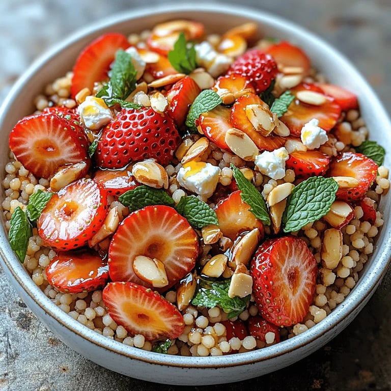 Strawberry Feta Couscous Salad: A Refreshing Delight for Any Occasion close up showing texture and detail