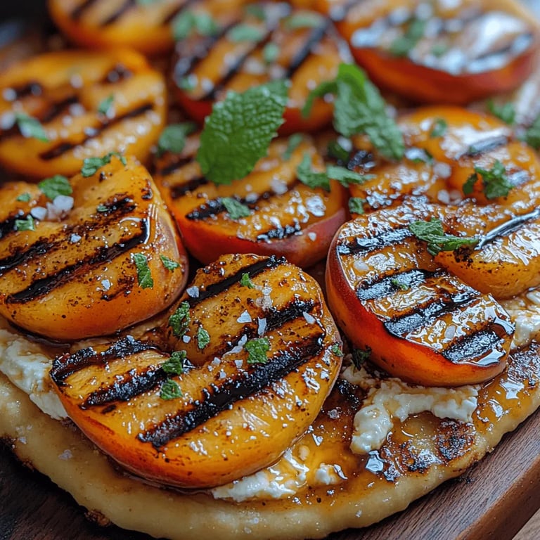 Peach Ricotta Grilled Flatbread Recipe close up showing texture and detail