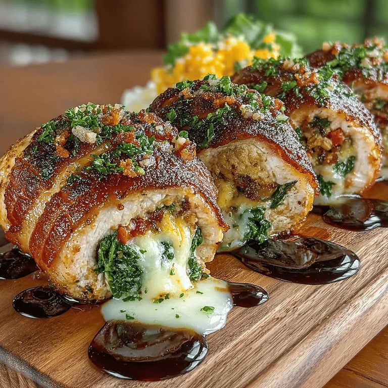 Bacon-Wrapped Stuffed Chicken with Mozzarella: A Culinary Delight close up showing texture and detail