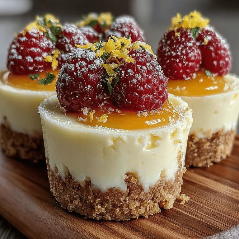 Zesty Lemon Raspberry Cheesecake Cups: The Perfect No-Bake Dessert close up showing texture and detail