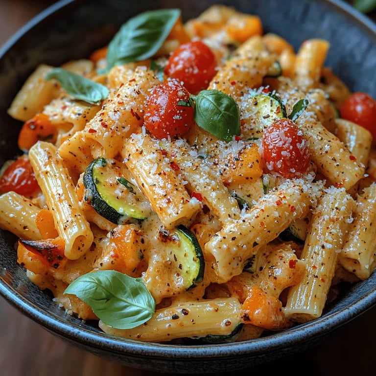 Creamy Roasted Veggie Pasta: A Culinary Delight close up showing texture and detail
