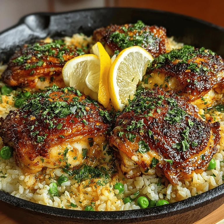 One‑Skillet Garlic Herb Chicken and Rice: A Flavorful Delight close up showing texture and detail