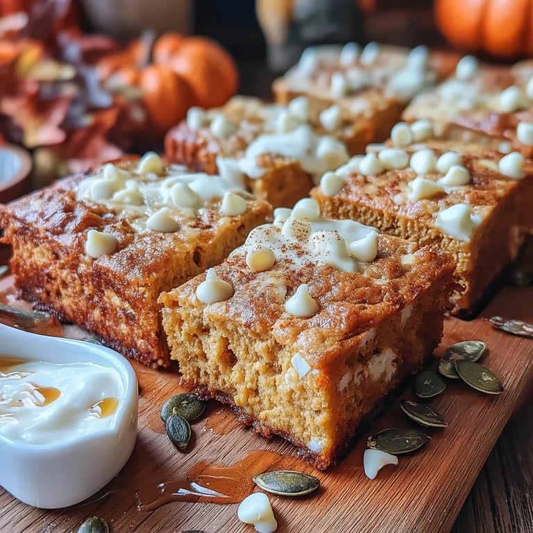 Pumpkin Spice Oat Blondies close up showing texture and detail