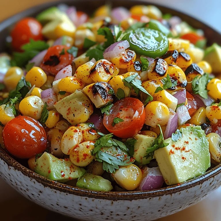 Smoky Grilled Corn and Avocado Salsa: A Fresh Summer Delight close up showing texture and detail