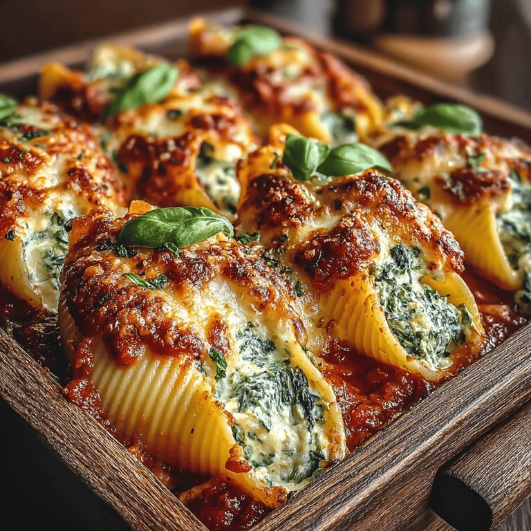 30-Minute Spinach and Cheese Stuffed Shells close up showing texture and detail
