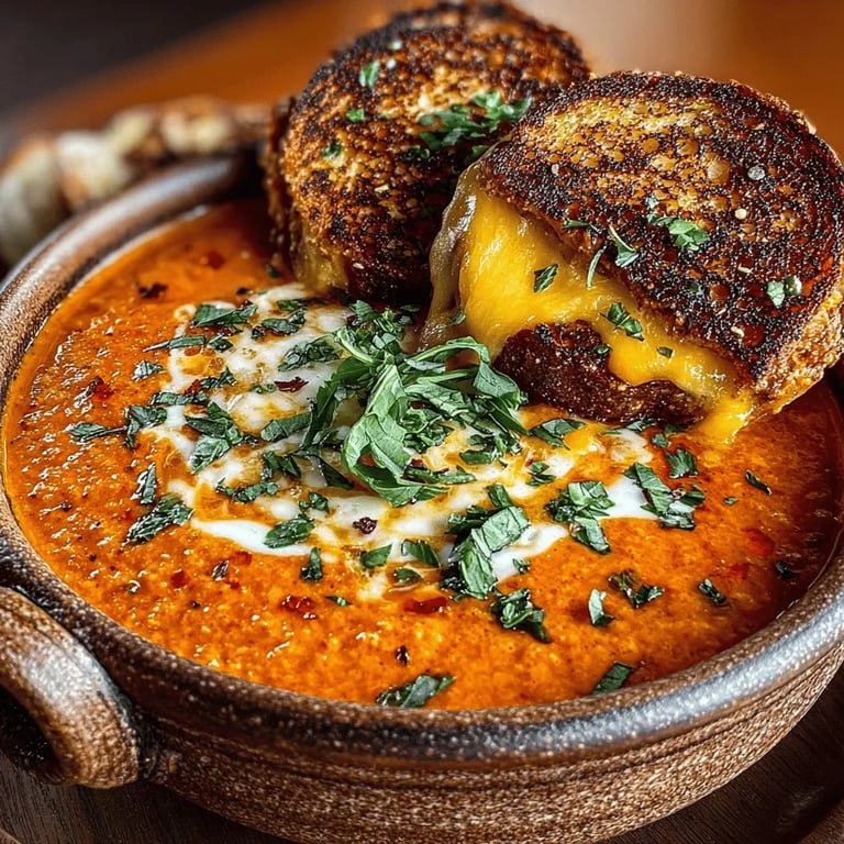 Tomato Bliss & Cheesy Melt: The Perfect Comfort Food Combination close up showing texture and detail