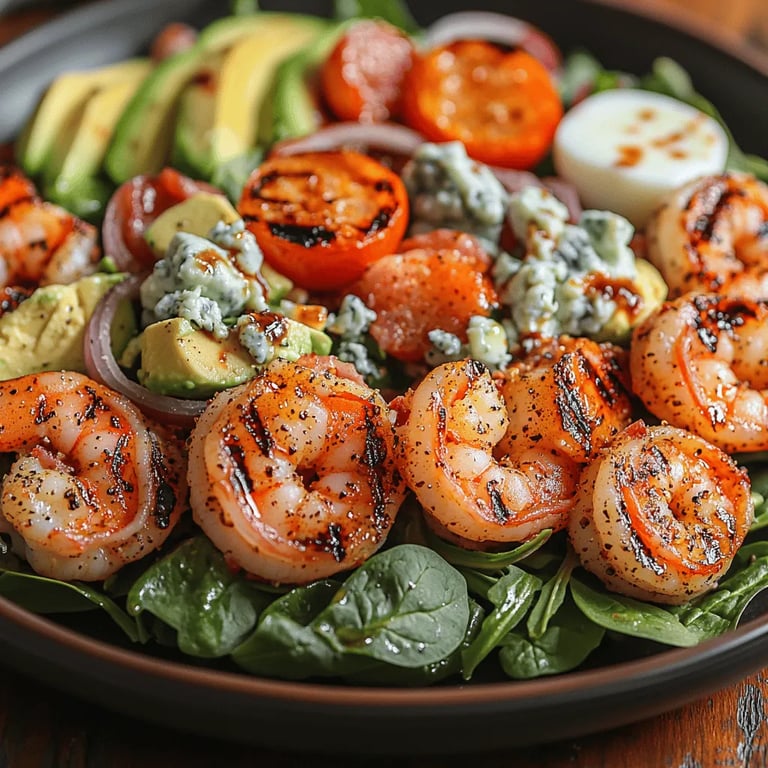 Sizzling Grilled Shrimp Cobb Salad: A Flavorful Twist on a Classic close up showing texture and detail