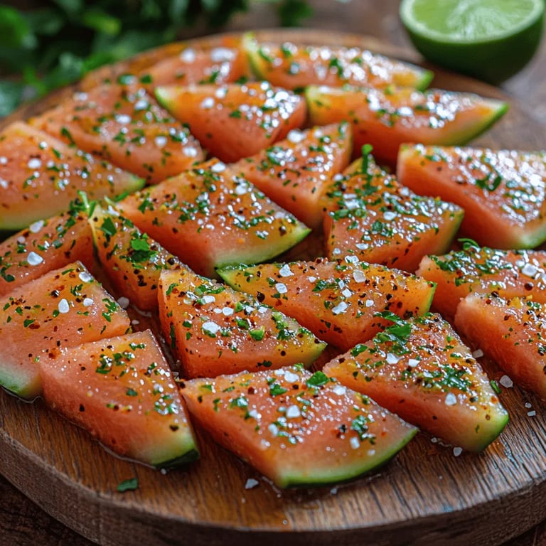 Chili Lime Watermelon wedges close up showing texture and detail