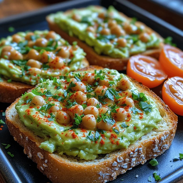 Chickpea Avocado Toast Delight: A Flavorful and Nutritious Twist on a Classic close up showing texture and detail