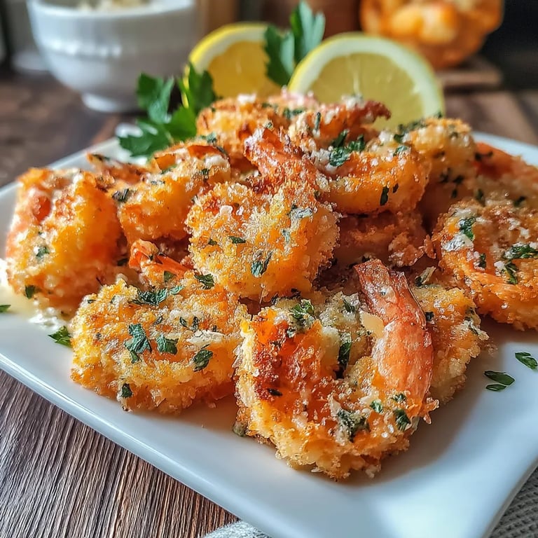 Crispy Garlic-Herb Shrimp Bites close up showing texture and detail