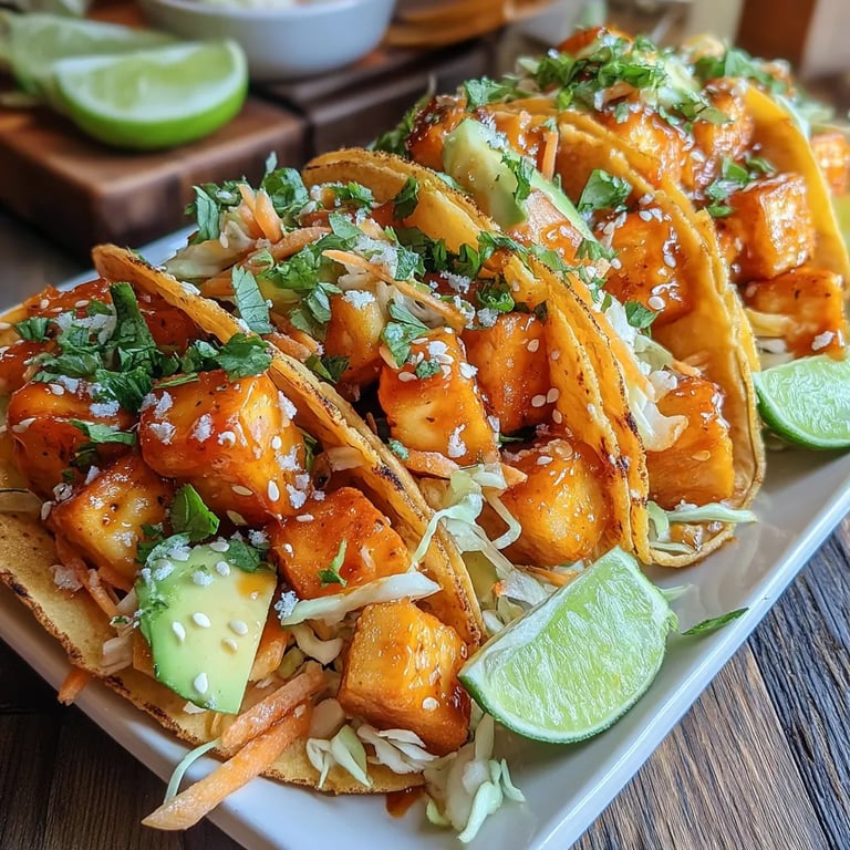 Air Fryer Honey Sriracha Tofu Tacos - finished dish