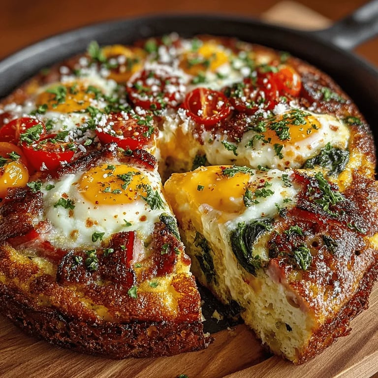 Cheesy Vegetable and Ham Frittata Delight close up showing texture and detail