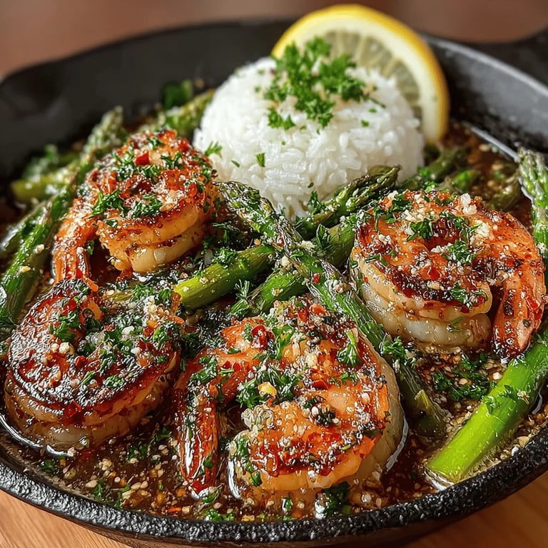 Shrimp & Asparagus Delight Recipe close up showing texture and detail