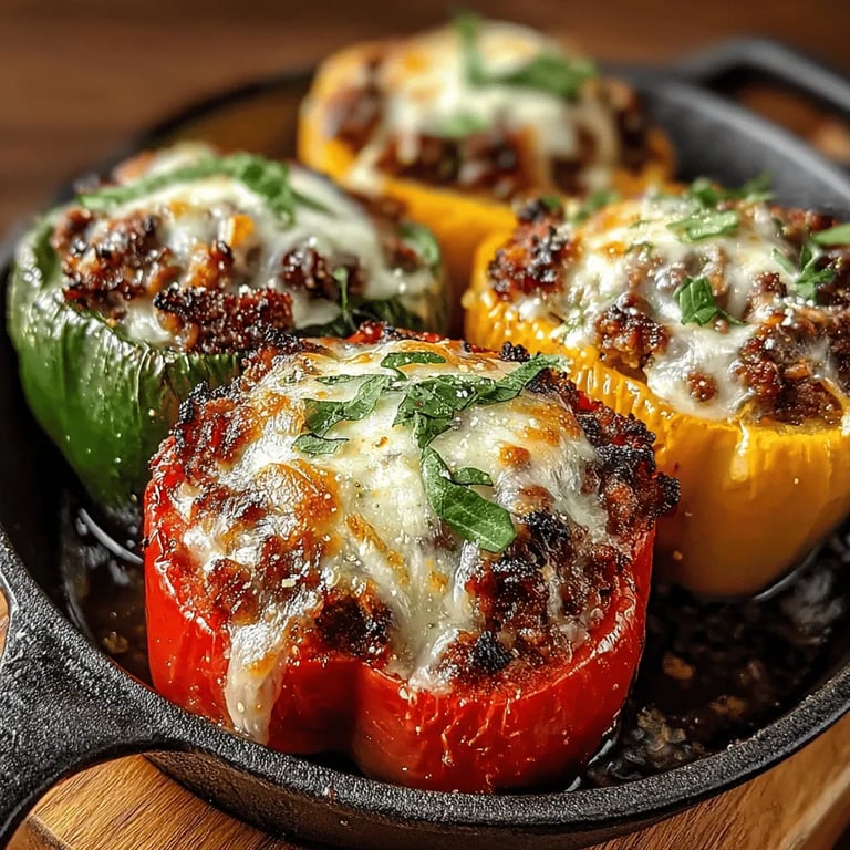 Sizzling Sausage & Peppers Stuffed Bell Peppers: A Hearty and Flavorful Delight close up showing texture and detail