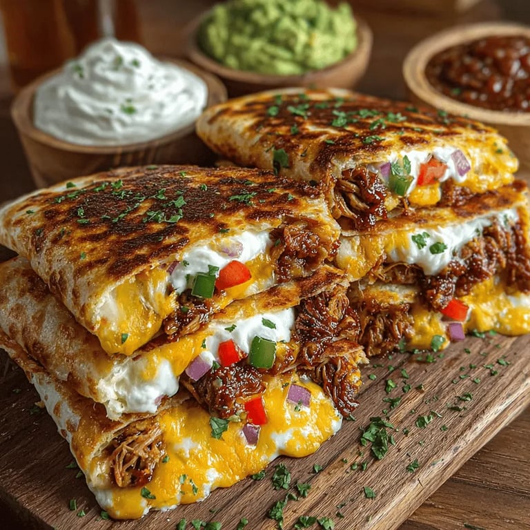 Smoky BBQ Chicken Quesadillas: A Flavorful Delight close up showing texture and detail