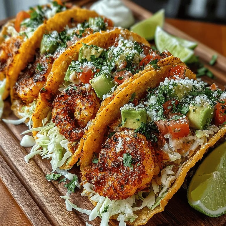 Spicy Cajun Shrimp Tacos: Cooking, Assembling, and Serving close up showing texture and detail