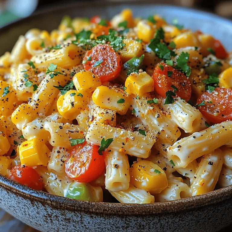 Sunny Sweet Corn Macaroni Salad Recipe close up showing texture and detail