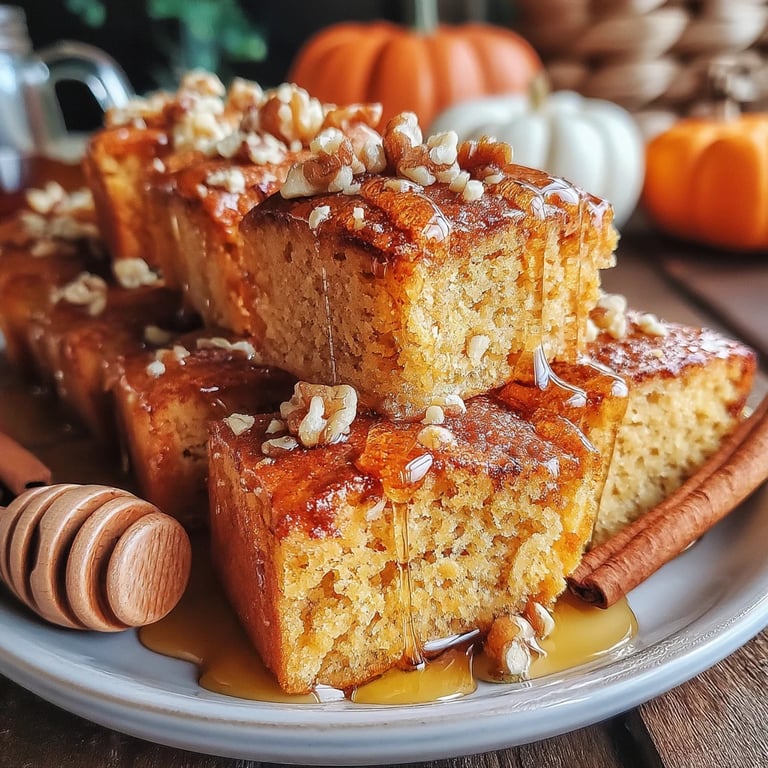 Pumpkin Honey Cake Bars close up showing texture and detail