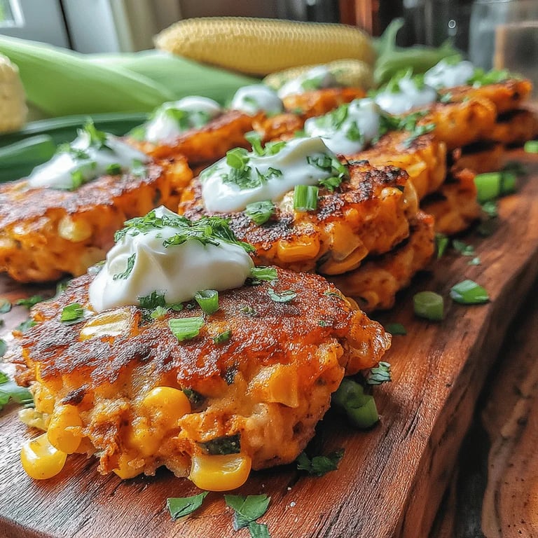 Zesty Skillet Chorizo Corn Fritters close up showing texture and detail