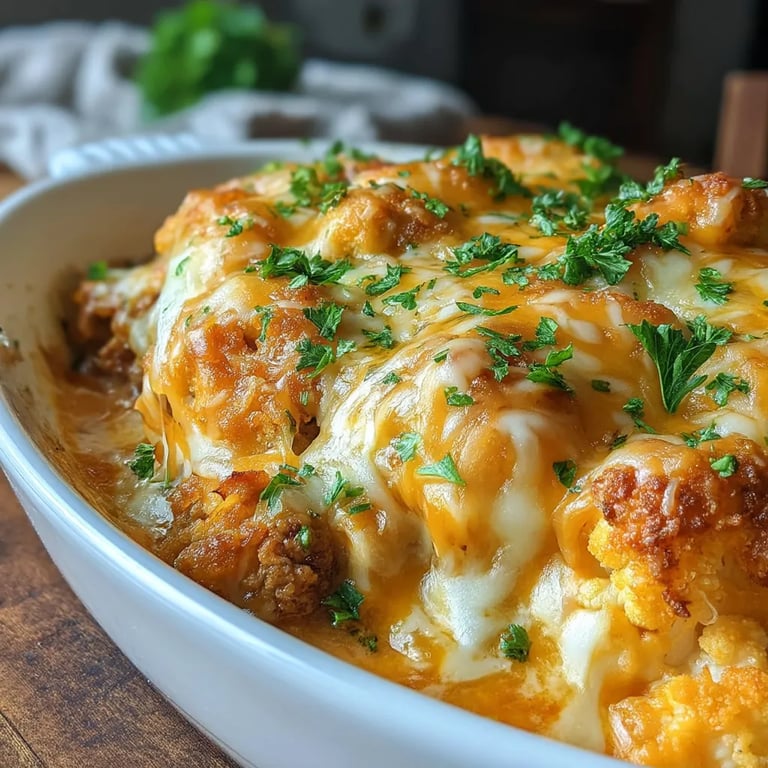 Cheesy Cauli‑Turkey Delight close up showing texture and detail