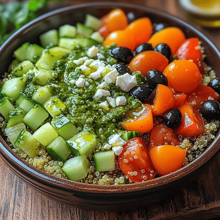 Vibrant Basil Pesto Quinoa Salad: A Culinary Delight close up showing texture and detail