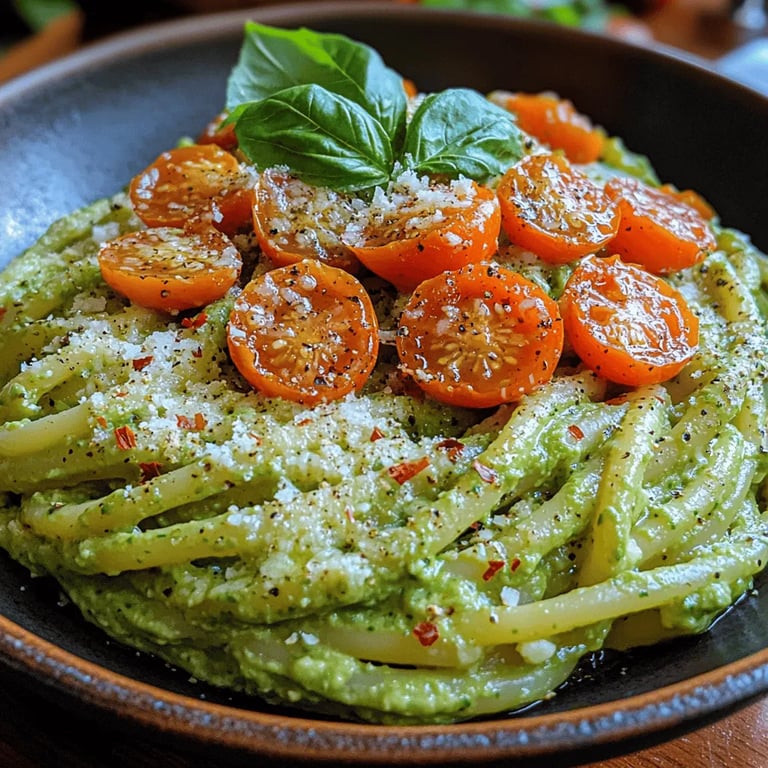 Creamy Avocado Pasta Delight: A Delicious and Nutritious Choice close up showing texture and detail