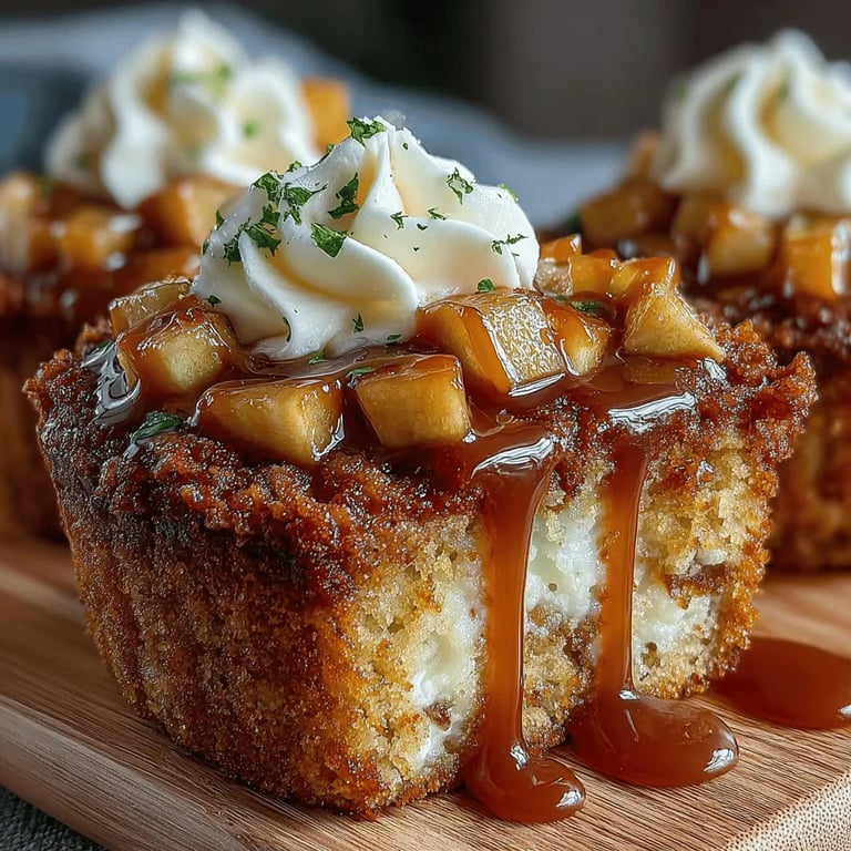 Caramel Apple Pie Cupcakes close up showing texture and detail