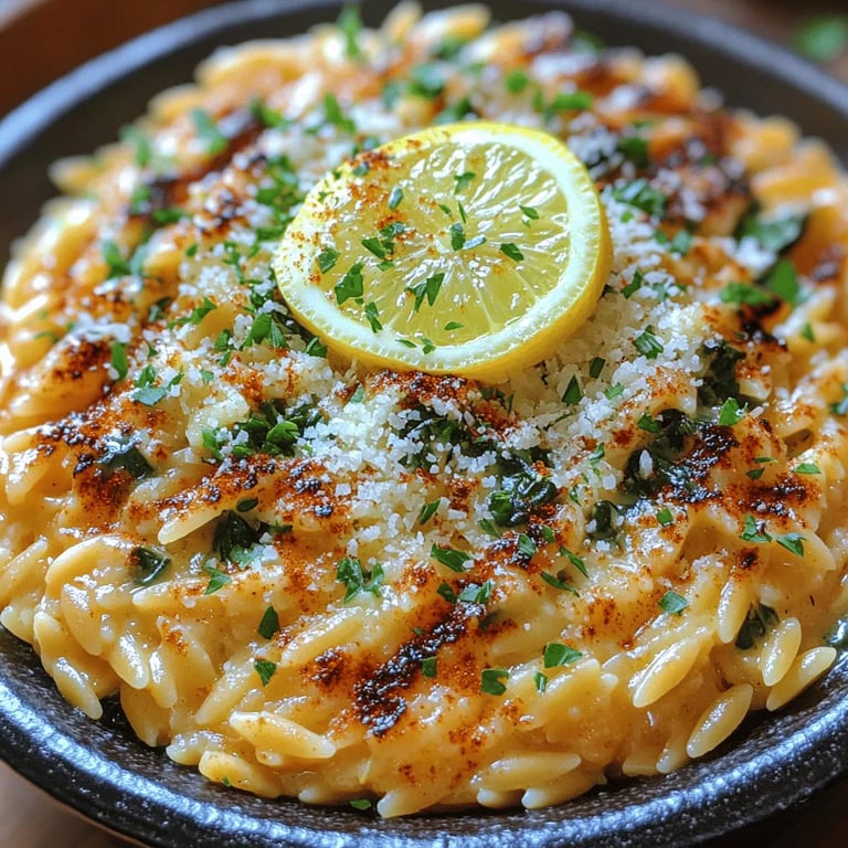 Zesty Creamy Lemon Orzo with Spinach: A Culinary Delight close up showing texture and detail