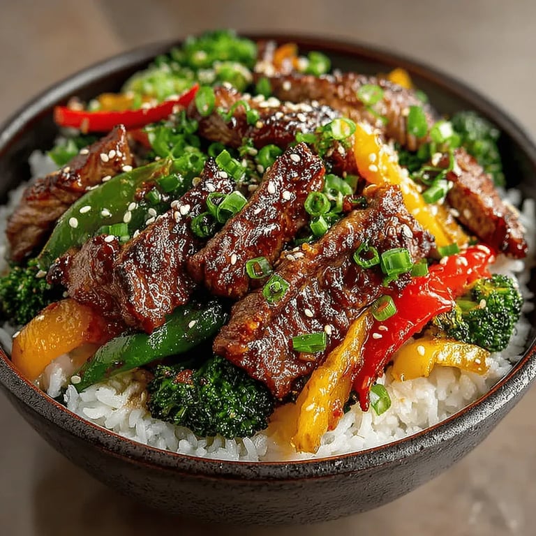 Sizzling Beef and Veggie Delight: A Culinary Experience close up showing texture and detail
