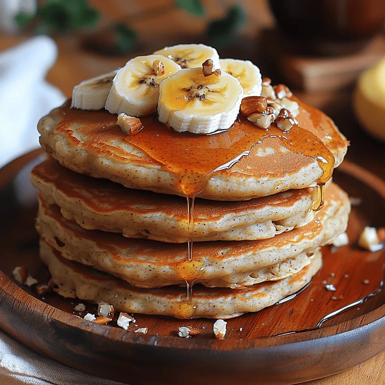 Fluffy Banana Oatmeal Pancakes close up showing texture and detail
