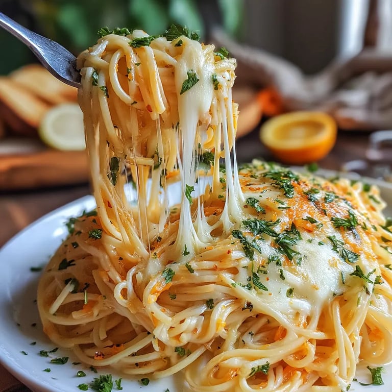 Cheesy Garlic Herb Butter Noodles close up showing texture and detail