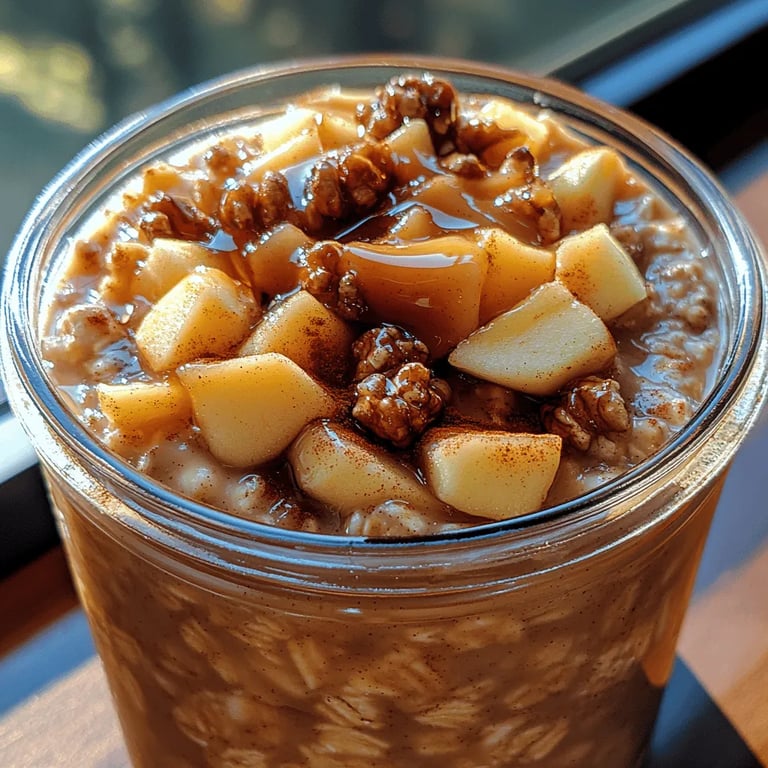 Apple Pie Overnight Oats close up showing texture and detail