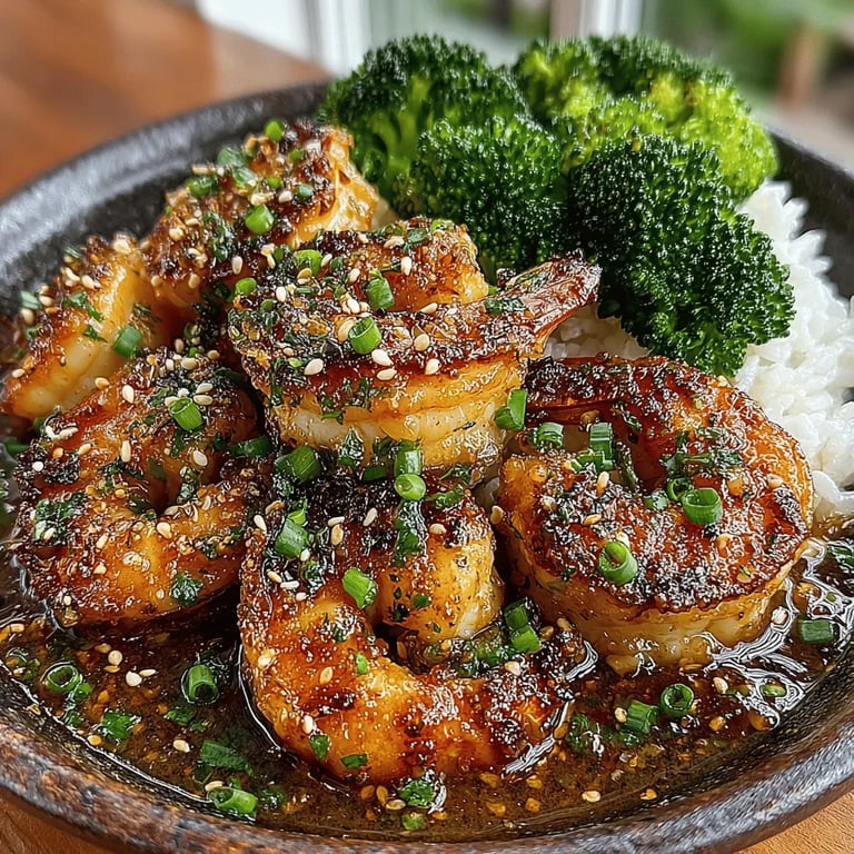 Speedy Honey Garlic Shrimp with Broccoli close up showing texture and detail