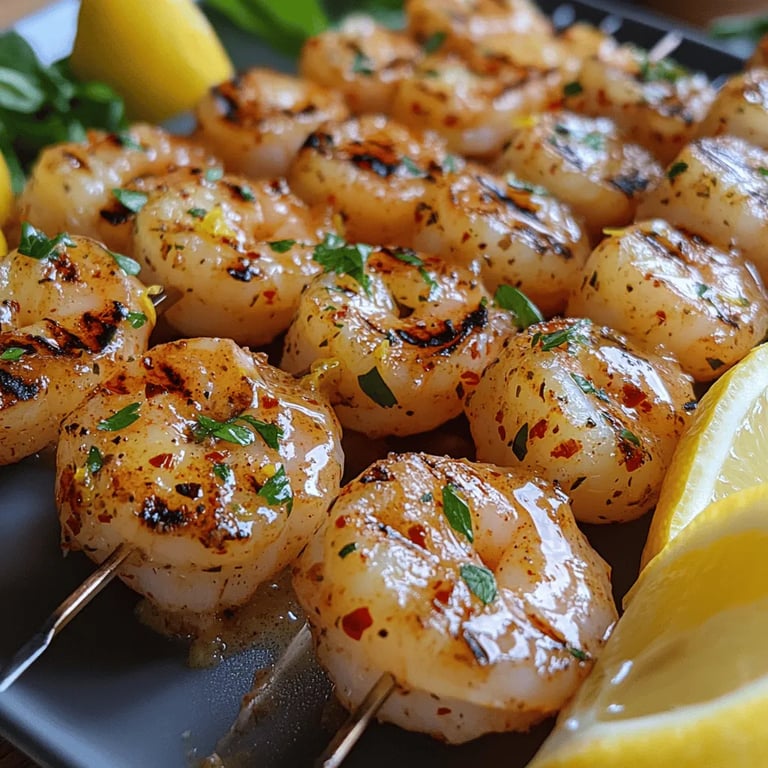 Citrusy Zest Shrimp Skewers Recipe close up showing texture and detail