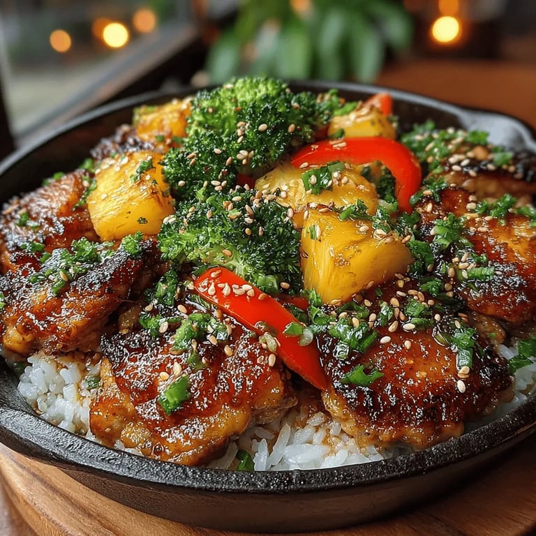 Tropical Teriyaki Chicken & Pineapple Delight close up showing texture and detail