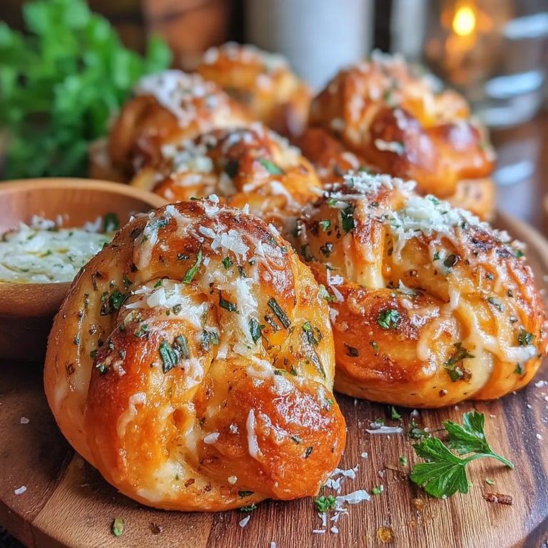 Herb Butter Garlic Knots Bread close up showing texture and detail