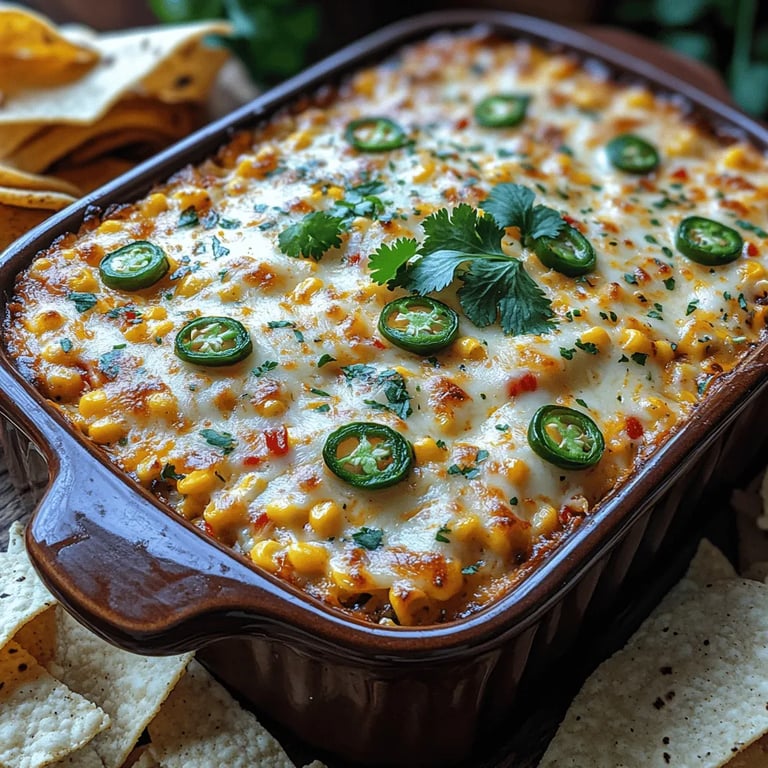 Fiery Roasted Corn and Jalapeño Dip Recipe close up showing texture and detail